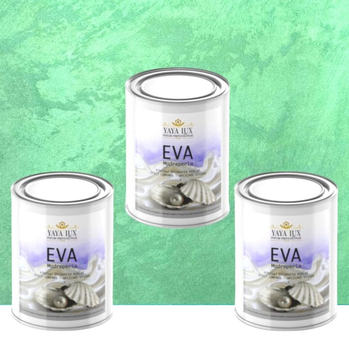 Pachet 2 + 1, Vopsea Decorativa de Lux, Eva Madreperla Verde Smarald, 2 X 0.5 L si 0.5 L