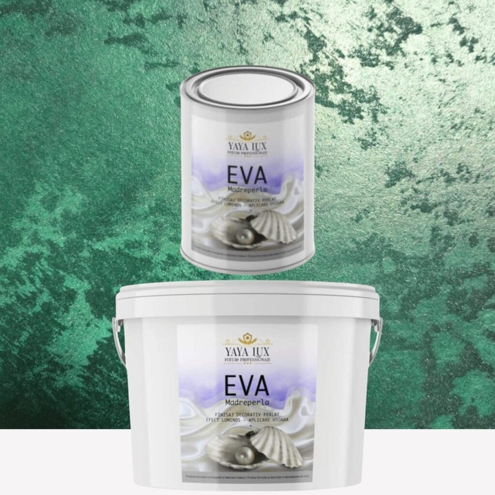 Pachet 2 L + 1 L, Vopsea Decorativa de Lux, Eva Madreperla Verde Inchis, 2 L Plus 1 L