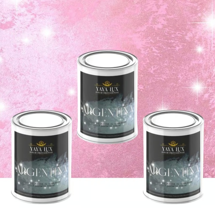 Pachet 2 + 1, Vopsea Decorativa de Lux, Argentina Trandafir Roz cu Efect 3D Stelat 2 X 0.5L Plus 0.5L