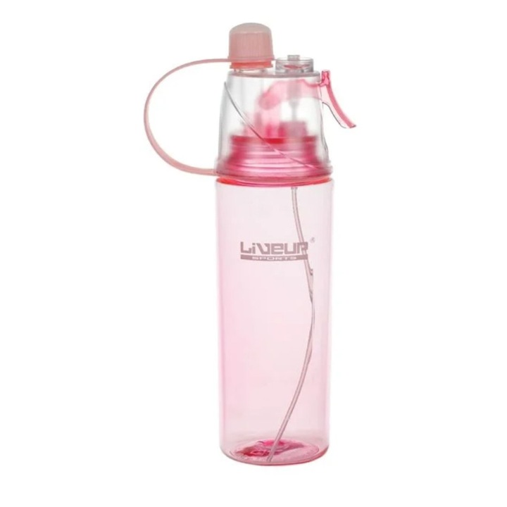 Sticla de apa, sport cu pulverizator, 0% BPA, plastic, roz, 600ml, 6x26cm