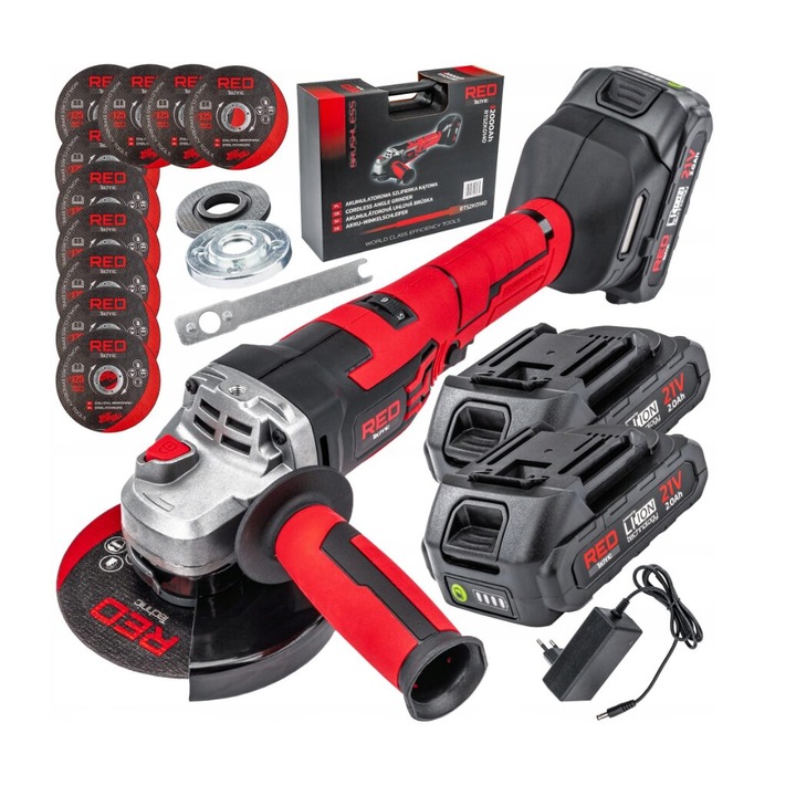 Polizor unghiular cu acumulatori, flex, 2x baterie 2 Ah, disc 125mm, Red Technic