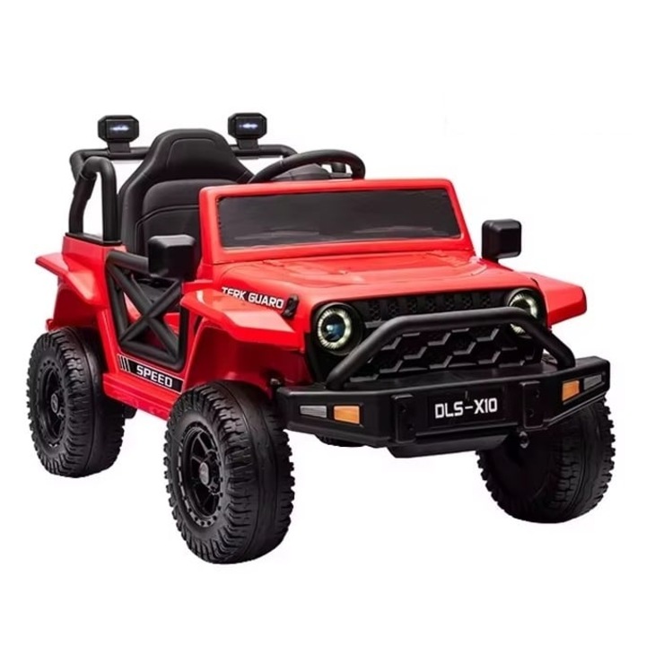 Masina electrica pentru copii 2 ani+, cu telecomanda, 2 x moor 25W, 3 viteze, 2-5 km/h, baterie 12V4.5AH, cu lumini si muzica, plastic si metal, 141x78x75 cm, rosu
