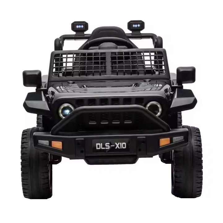 Masina electrica pentru copii 2 ani+, cu telecomanda, 2 x moor 25W, 3 viteze, 2-5 km/h, baterie 12V4.5AH, cu lumini si muzica, plastic si metal, 141x78x75 cm, negru/rosu, Negru