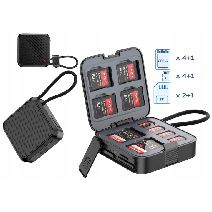 Carcasa cardului de memorie 13buc + 10Gbps 3in1 CFE-A SD TF, ULANZI, Cititor CRC10
