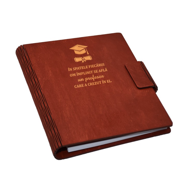 Agenda A5 din lemn, Piksel, rosie, 100 pagini, pentru profesori, inel mecanic, 22x18x2.9cm