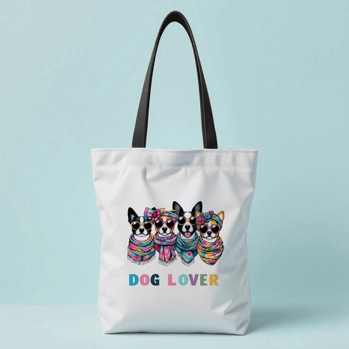 Vászon táska szett, kis táskával, dog lover, vicces kölykök