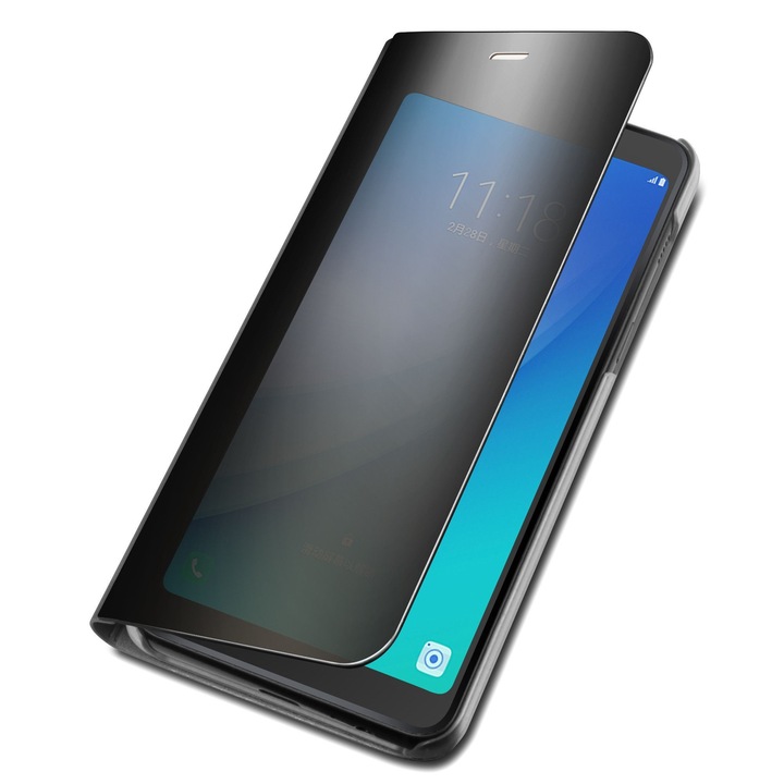 Husa tip carte oglinda compatibila cu Xiaomi Mi Note 10, Flippy, negru, plastic