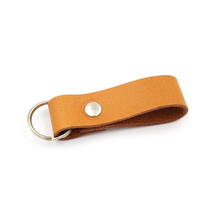 Breloc pentru chei, Black Tree, din piele naturala, culoare coniac, 80x20mm