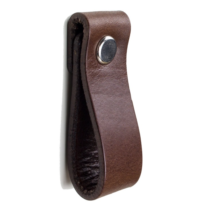 Maner mobila piele, buton, maro ciocolata, Black Tree + suruburi