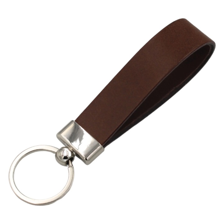 Breloc pentru chei din piele naturala, 120x20 mm, Maro