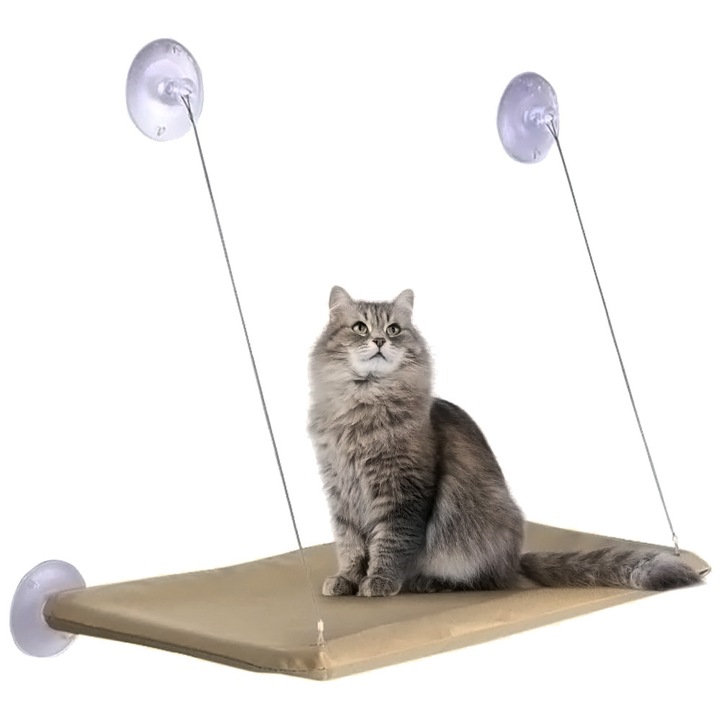 Hamac pentru pisici Paw SolarLounger, Sustinere Sigura, Montaj Rapid, Constructie Stabila, Punct de Observatie la Inaltime, Stare Generala Imbunatita, Ideal pentru Relaxare, Potrivit pentru toate Speciile de Pisici, Confort Total, Crem