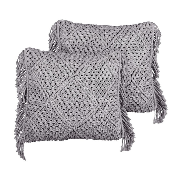 Set de 2 perne din bumbac macramé gri 45 x 45 cm Besham