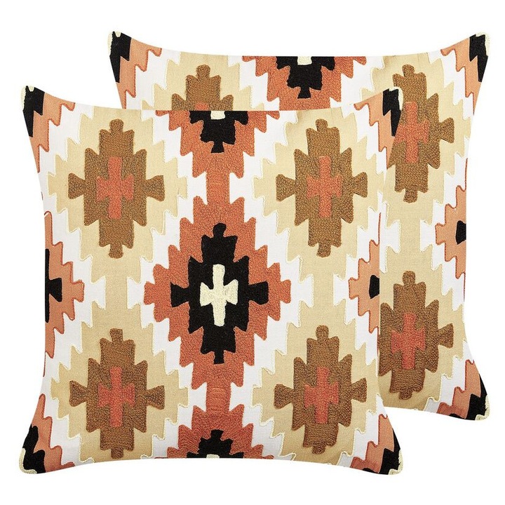 Set de 2 perne decorative multicolore din bumbac brodat 50 x 50 cm Serampore