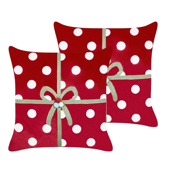 Set de 2 perne decorative din catifea cu model de Craciun 45 x 45 cm rosu Gumdrop