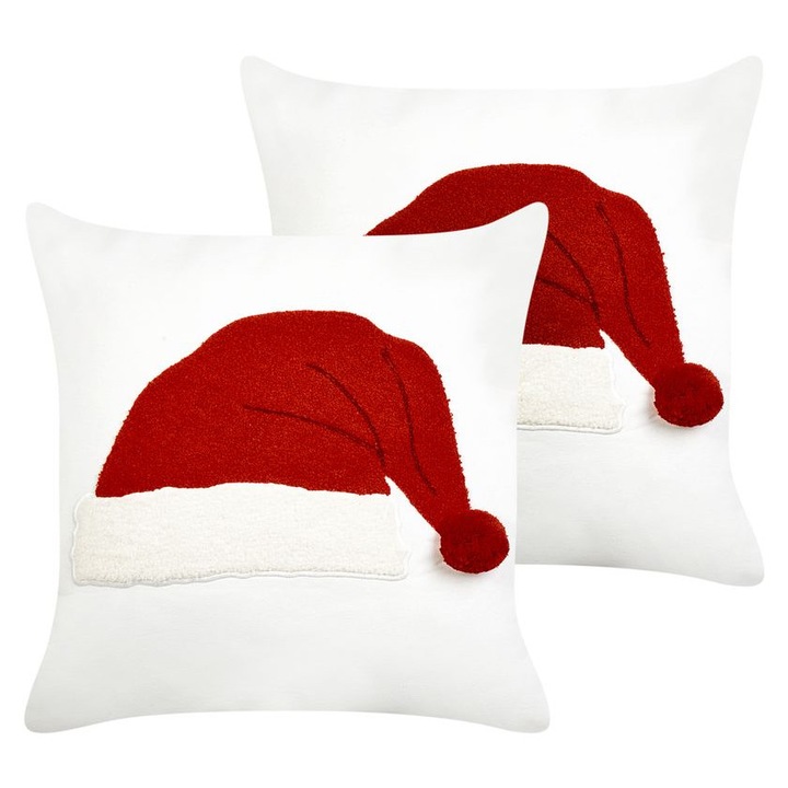 Set de 2 perne decorative din bumbac cu model de Craciun 45 x 45 cm alb Pretzel