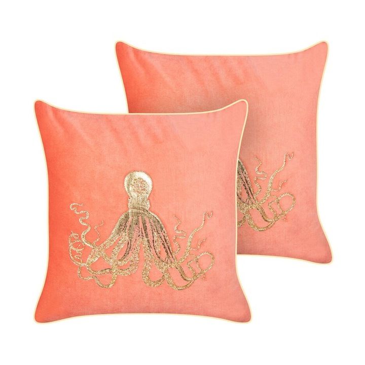 Set de 2 perne decorative din catifea rosie 45 x 45 cm Laminaria