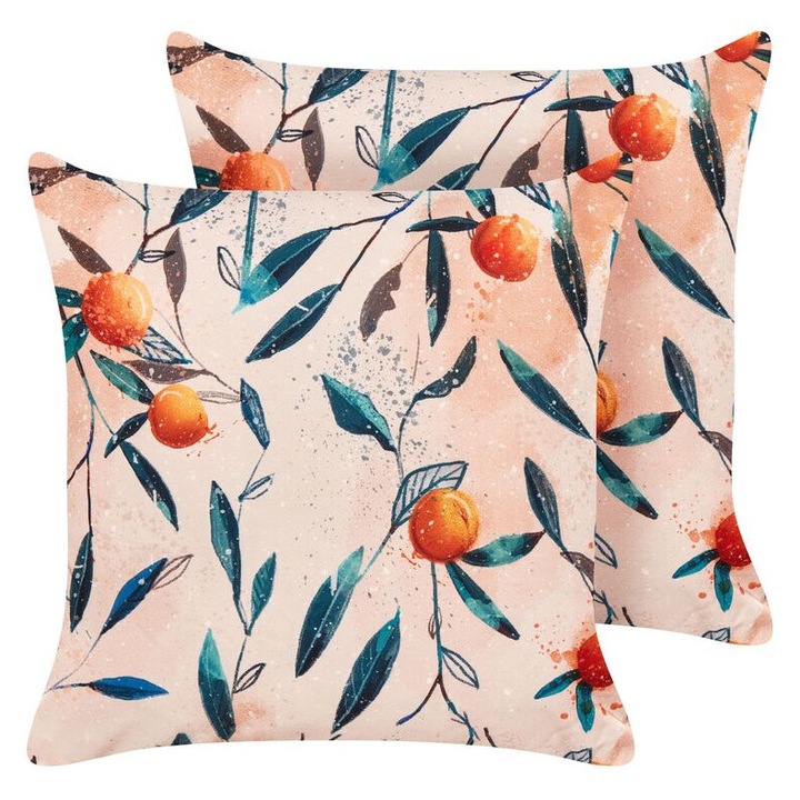 Set de 2 perne pentru exterior Pialpetta Imprimeu cu plante 45 x 45 cm Portocaliu