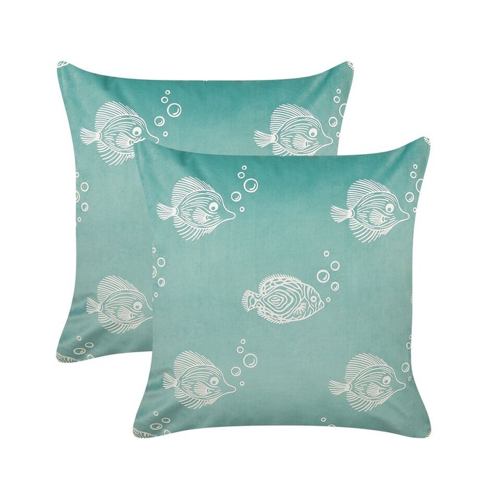 Set de 2 perne din catifea verde 45 x 45 cm Solidago