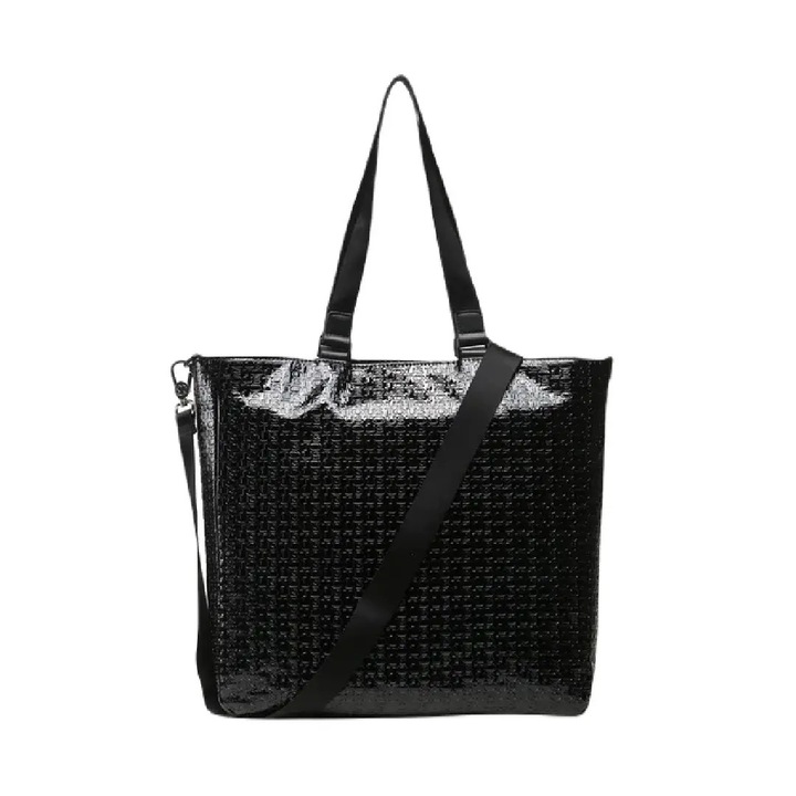 Geanta dama Tous 2001114951, neagra, dimensiuni 34x40x9cm, cu 2 buzunare cu fermoar, curea reglabila.