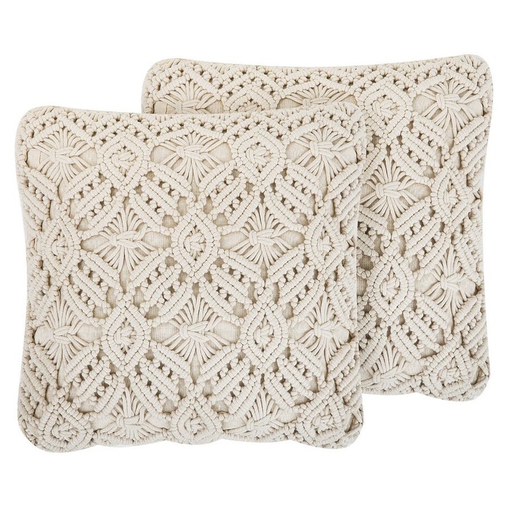 Set de 2 perne din bumbac macramé bej deschis 45 x 45 cm Esenkoy