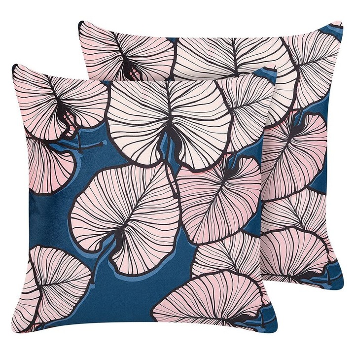 Set de 2 perne tesatura albastru inchis si roz pastel 45 x 45 cm Chrysanthemum
