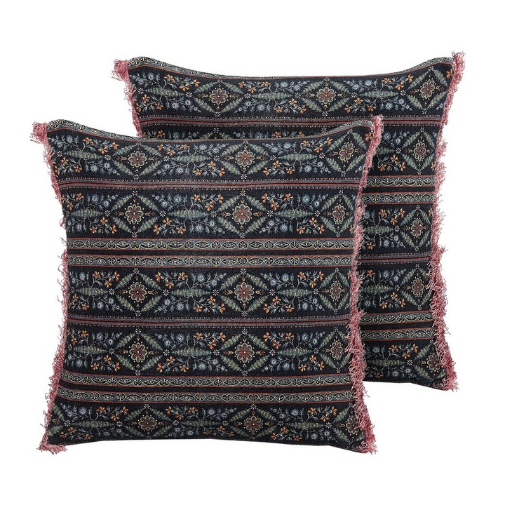 Set de 2 perne din catifea neagra si multicolora 45 x 45 cm Ruta