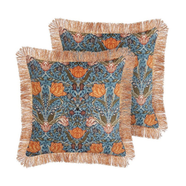 Set de 2 perne din catifea albastra si portocalie 45 x 45 cm Mitella