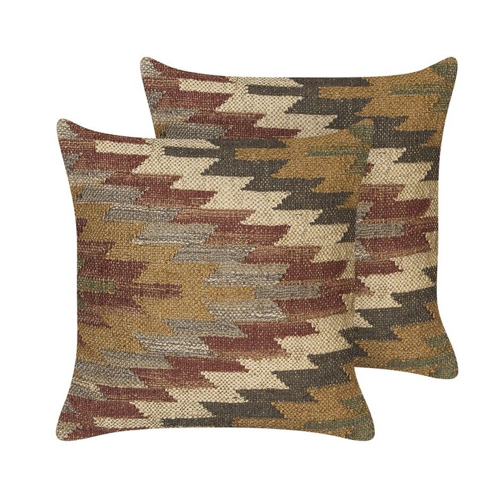 Kétdarabos díszpárnaszett Deepor Juta zsákvászon 45 x 45 cm Geometrikus Színes