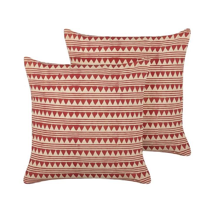 Set de 2 perne din bumbac rosu si bej 45 x 45 cm Deglupta