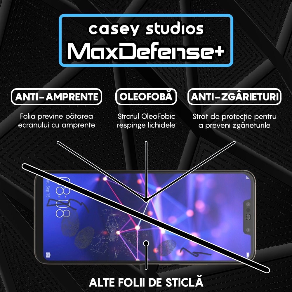 Folie Sticla CASEY STUDIOS™ compatibila cu Huawei Mate 20 Lite / Nova 3 / Nova 3i / P Smart Plus, Full Cover 3D, Full Glue, Duritate Militara, Anti Zgarieturi, Anti Socuri, Margini Negre