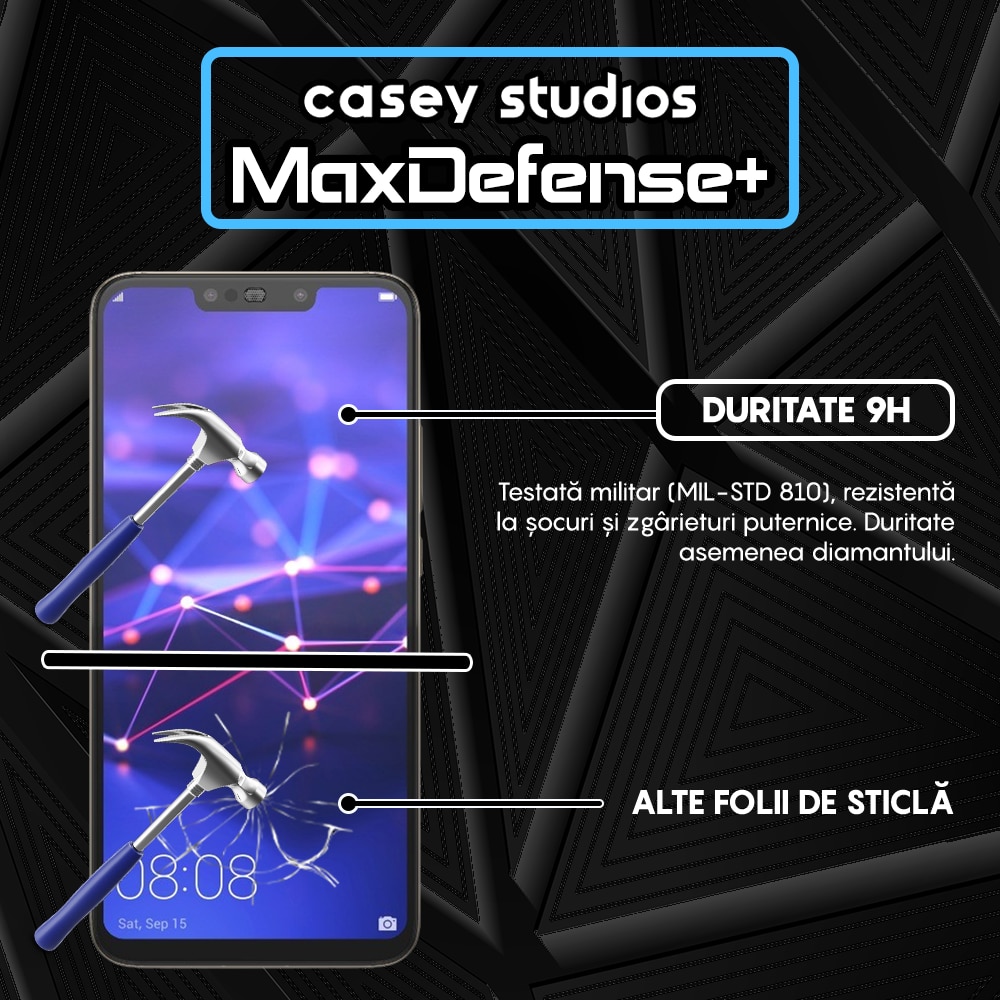 Folie Sticla CASEY STUDIOS™ compatibila cu Huawei Mate 20 Lite / Nova 3 / Nova 3i / P Smart Plus, Full Cover 3D, Full Glue, Duritate Militara, Anti Zgarieturi, Anti Socuri, Margini Negre