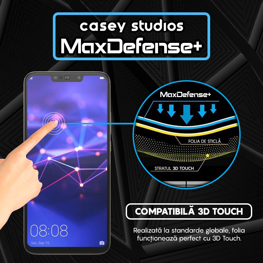 Folie Sticla CASEY STUDIOS™ compatibila cu Huawei Mate 20 Lite / Nova 3 / Nova 3i / P Smart Plus, Full Cover 3D, Full Glue, Duritate Militara, Anti Zgarieturi, Anti Socuri, Margini Negre
