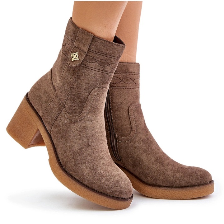 Дамски ботуши, екокожа, кафяв цвят