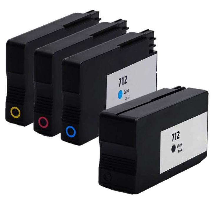 Set 4 cartuse H712 inkjet Negru, Albastru, Rosu, Galben, 5000 Pagini Multicolor compatibile HP DesignJet Studio 24-Zoll / 36-Zoll / 24-Zoll / Steel 36-Zoll / T230 24-Zoll / T250 24-Zoll / T630 24-Zoll / T630 36-Zoll / T650 24-Zoll /T650 36-Zoll