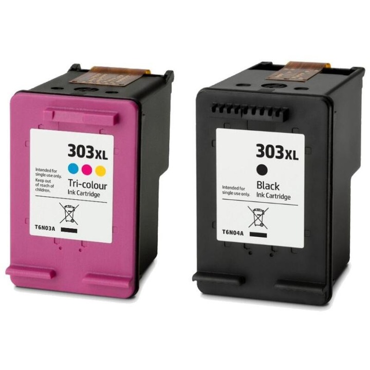 Set de 2 Cartuse inkjet New-Ton, 303 XL Negru si Color, 1000 Pagini, Multicolor, Compatibil HP 6220, 6230, 7130, 7134, 7834