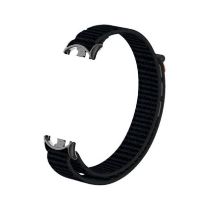 Фитнес гривна съвместима с Xiaomi Mi Band 8/9, текстилен материал с велкро, с метална закопчалка, PHN Mag, черна