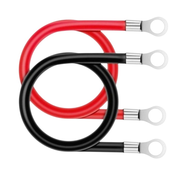 Комплект кабели за пренос на ток и стартиране на батерия, сечение 10 мм2, дължина 2x50 см, червени, черни, в двата края с винтови накрайници M10, отлична електрическа проводимост