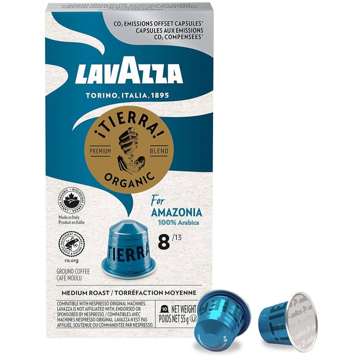 Кафе капсули, Lavazza Tierra Bio Organic For Amazonia, съвместими с Nespresso, алуминий, 10 бр. x 55 г