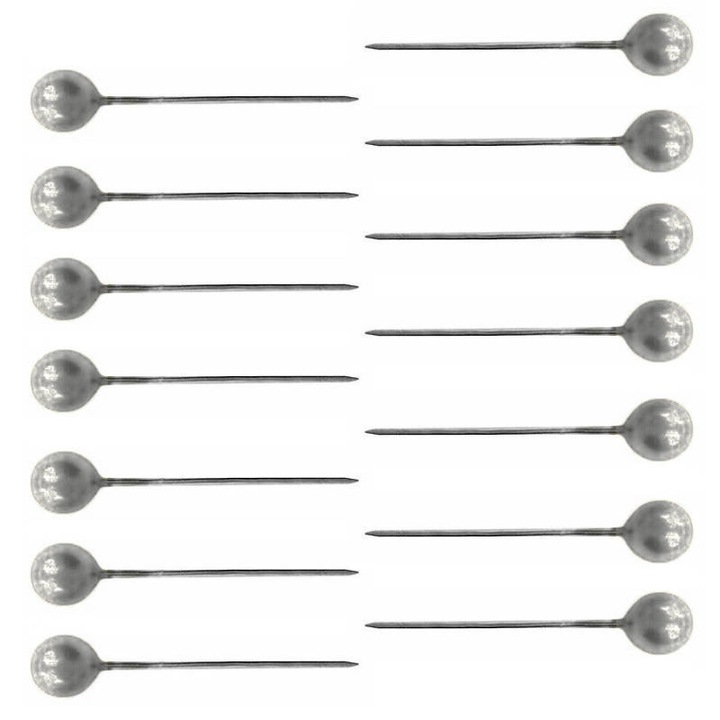 Комплект декоративни карфици Aliga, 22 мм, блестящи перли, 100 броя, сребърни