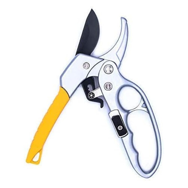 Foarfeca profesionala, WTO®, Inox SK-5, pentru gradina, Argintiu/Galben, 14.5 × 20 × 3 cm