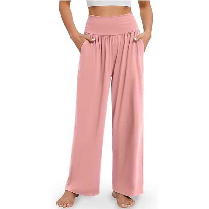 Pantaloni Sport Largi de Dama, Stil Modern, pentru Antrenament si Relaxare, roz