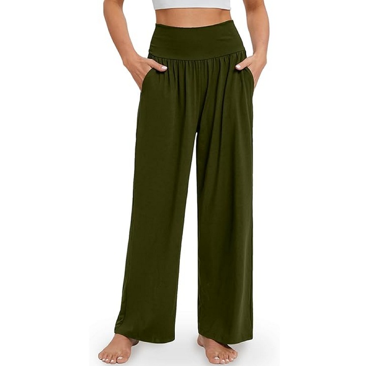 Pantaloni Sport Largi de Dama, Stil Modern, pentru Antrenament si Relaxare, verde