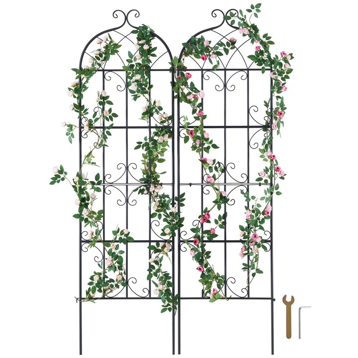 Set 2 Spaliere pentru Plante Cataratoare, 51 x 180 cm, din Metal, Culoare Negru