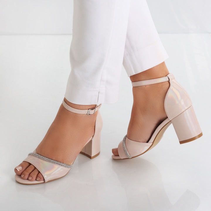 Sandale dama cu toc Roz din Piele Ecologica Asiba, Roz