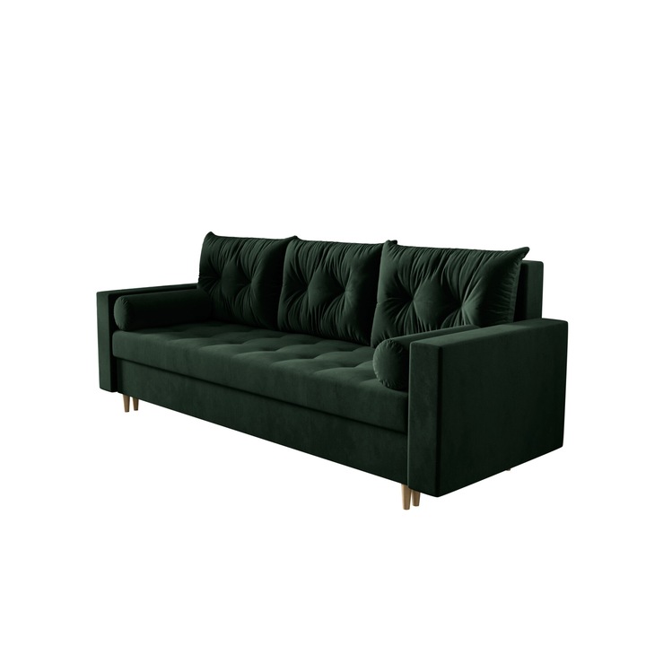 Canapea extensibila Humi Brawl, 230x94cm, 2 locuri, verde, cu 2 perne mici