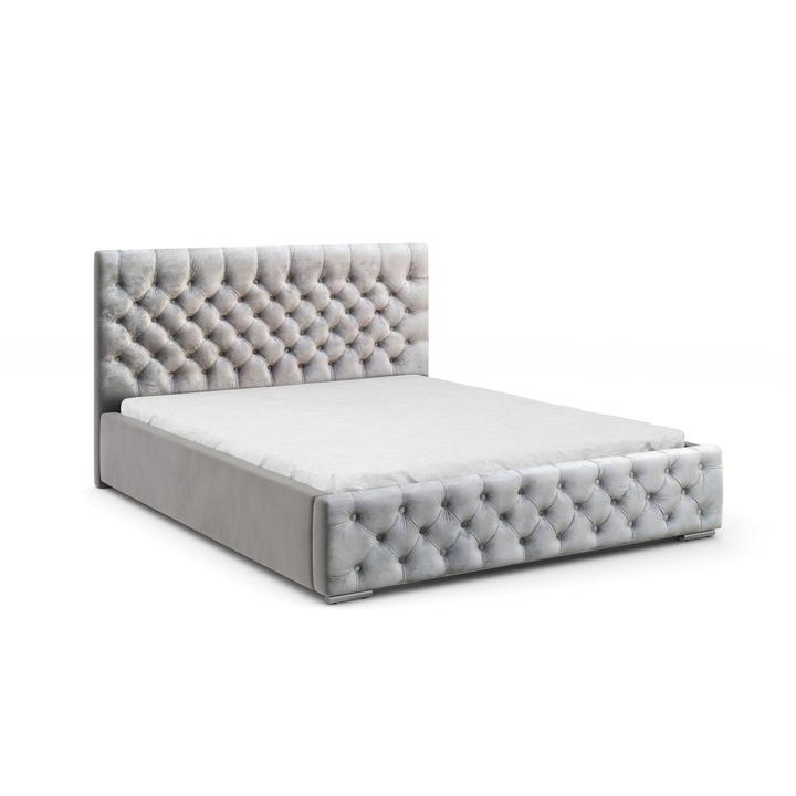 Pat tapitat Humi Volano, 120x200 cm, gri, cu spatiu de depozitare