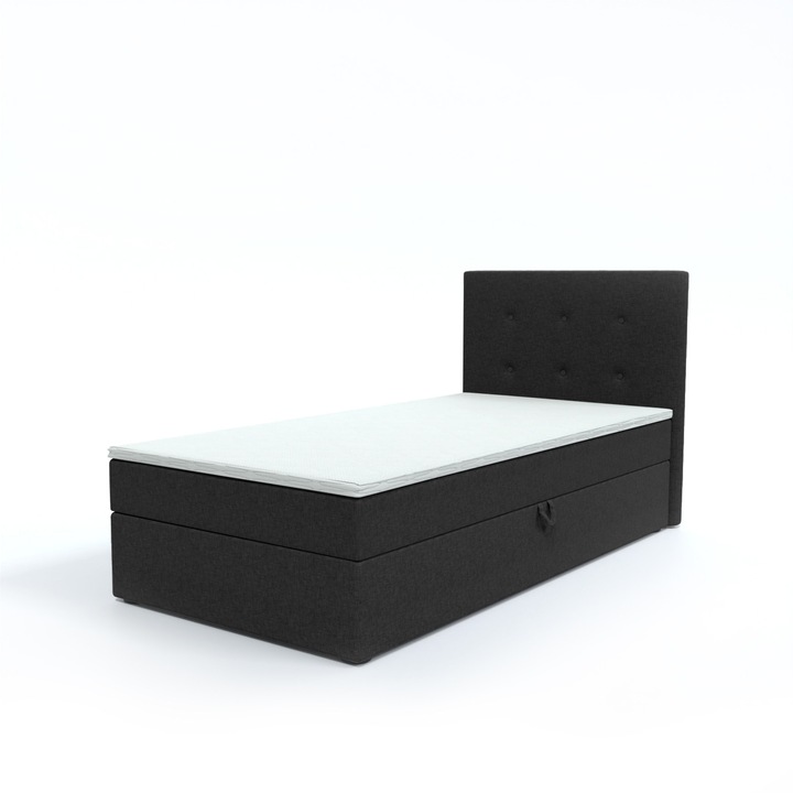 Pat single Bastiano MINI, Humi, 100x200cm, negru, cu spatiu de depozitare