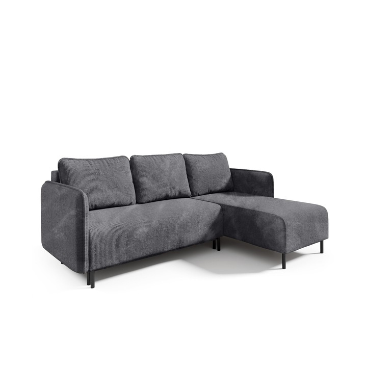 Canapea coltar Humi Hoya, 236x92cm, 3 perne, Gri inchis