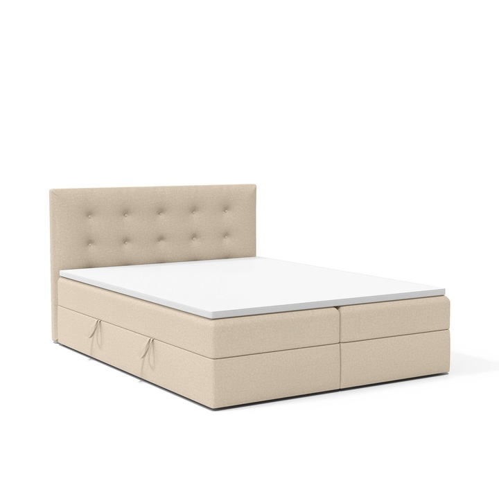 Pat Boxspring Bastiano, Humi, 180x208cm, 2 sertare, crem