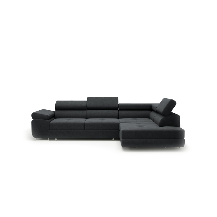 Canapea coltar Humi Almada, 275x202cm, 3 locuri, cu functie de somn, stocare, negru